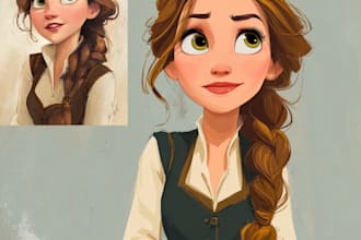 draw a magical illustration, cartoon, and portrait illustration in disney style