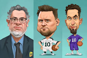 draw cartoon with big head or caricature style