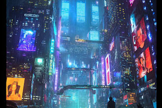 create cyberpunk futuristic city illustration