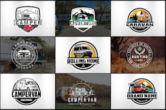 do outstanding rv, camping, fishing, hunting, and outdoor logo design