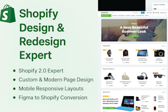 redesign, customize, maintain, update shopify 2 store