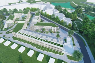 reconstruct 3d residential complex, urban town planning,cgi exterior landscaping