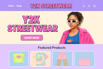 design y2k shopify website, y2k streetwear shopify store, y2k shopify store