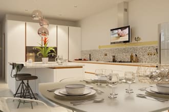 renew modern open concept kitchen,dining area,kitchen cabinet,interior rendering