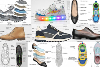 design custom shoe tech pack, sneakers, footwear, sketch for manufacturing