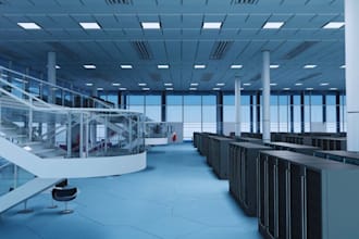 render realistic ai data center 3d design, 3d server room, server room 3d design