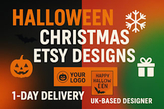 design halloween, christmas flyers, banners, logo, printables for etsy shop