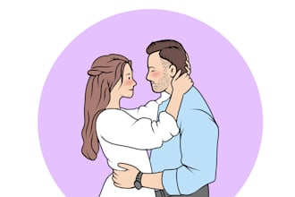 create couple or family portrait into cute ilustration