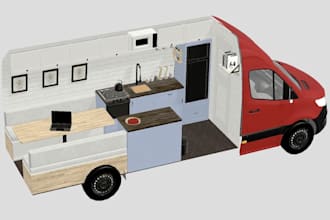 design a 3d realistic motorhome or camper van wrap for branding and advertising