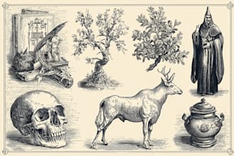 create artistic linocut or woodcut illustrations in engraving style