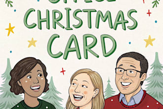 draw your office christmas card, holiday funny cartoon caricature card