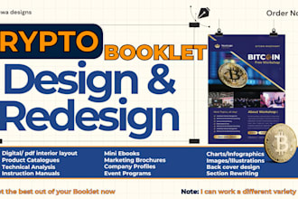 design a crypto booklet, brochures, journals, guides, lead magnets, ebooks