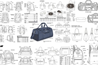 design your bag, backpack, handbag, wallet, luggage and make a tech pack