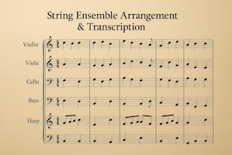 arrange and transcribe music for violin, viola, cello, bass, and harp ensembles