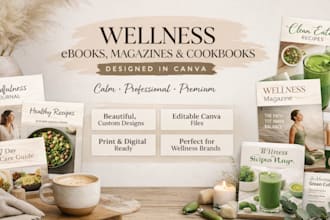 design canva wellness ebook, magazine cookbook selfcare, catalog, mindfulness