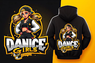 design an energetic dance mascot logo with t shirt design