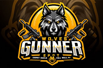 design a fierce wolves gunner esport mascot logo with t shirt design