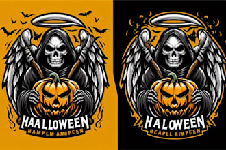 design an epic grim reaper angel of death pumpkin mascot logo for halloween
