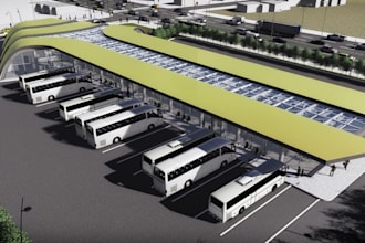 design 3d bus terminal, bus station, fuel station and car park layout