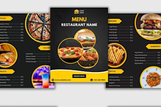 design digital TV menu boards, restaurant menus, food flyers and menu rebranding