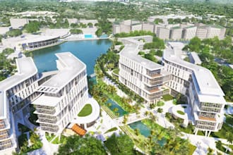 turn 2d into 3d master plan community, cgi landscape resort, site plan rendering
