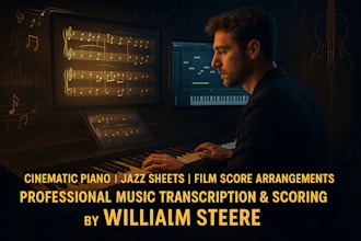 create cinematic piano arrangements film scores  jazz piano sheets from your aud