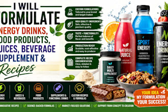 formulate energy drinks, food products,  juices beverage supplement and recipes