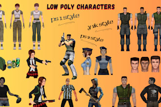 create low poly y2k ps1 ps2 n64 style characters, game assets, loop animation
