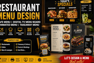 do restaurant menu, cafe menu digital tv menu board, animated menu takeaway menu