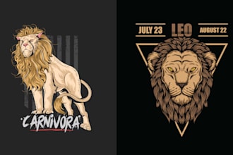 design hand drawn tiger and  lion head logo