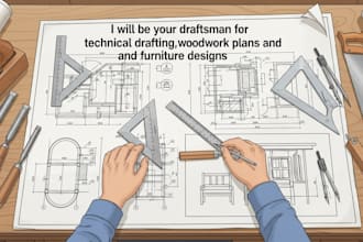 be your draftsman for technical drafting, woodwork plans and  furniture designs