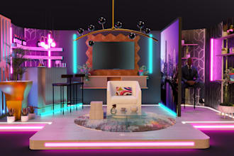design your podcast studio, youtube, TV 3d set design