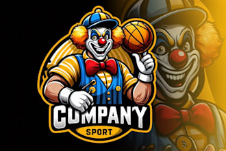 design a fierce clown sport mascot logo with t shirt design