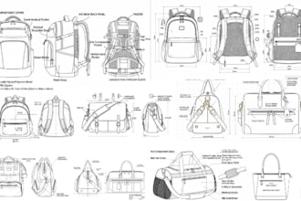 design a technical flat sketch and line drawing for your handbag or accessory
