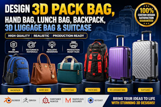 design 3d pack bag, hand bag, lunch bag, backpack,  3d luggage bag  and suitcase