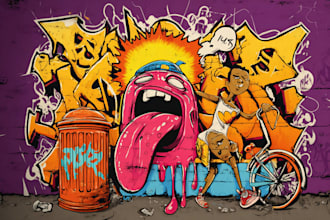 create graffiti illustration, album cover, merchandise, logo