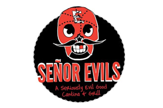 design iconic restaurant grill logo with senor evils