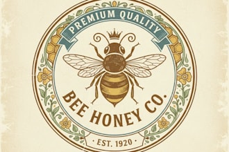 design  retro insect emblem vintage bee logo