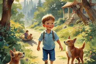 watercolor children story book illustration