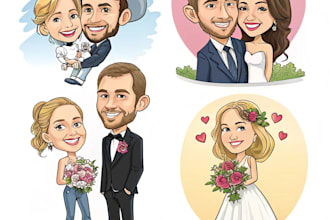 design caricatures for couples, families, weddings