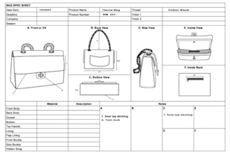 design a professional crossbody bag tech pack with pattern and spec sheet