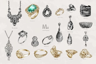 draw jewelry designs, jewelry sketches based on nature objects