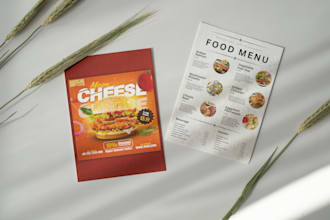 design an attractive fast food, restaurant menu, or dinner flyer