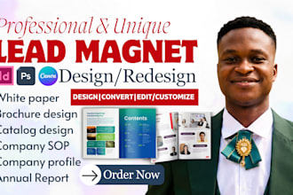 design PDF lead magnet, lookbook, worksheets, checklist, catalog, whitepaper