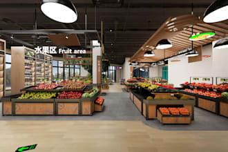 renovate 3d supermarket, warehouse design, grocery store, mall interior render