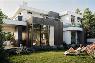 design 3d rendering architectural exterior visualization of house and commercial