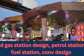 3d gas station design, petrol station, convinent store, filling station design