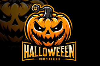 design a spooky halloween pumpkin mascot logo with t shirt design
