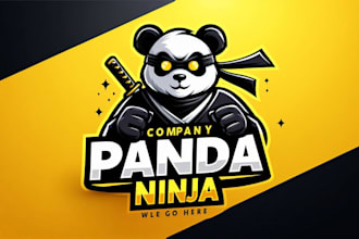design a unique panda ninja mascot logo with t shirt design