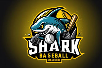 design a fierce shark baseball mascot logo for your team or brand